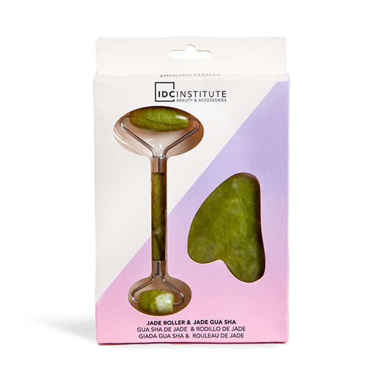 IDC INSTITUTE IDC Institute Gua Sha aus Jade und Jade-Roller 2-teiliges Kosmetik-Set