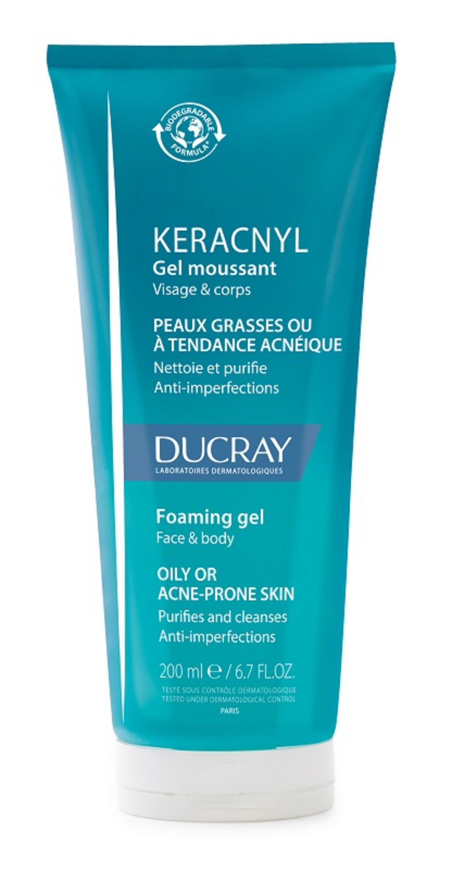 Ducray Ducray, Keracnyl, Biologisch abbaubar, Duft, Reinigung, Duschgel, Gesicht, Oily, 200 ml Regular