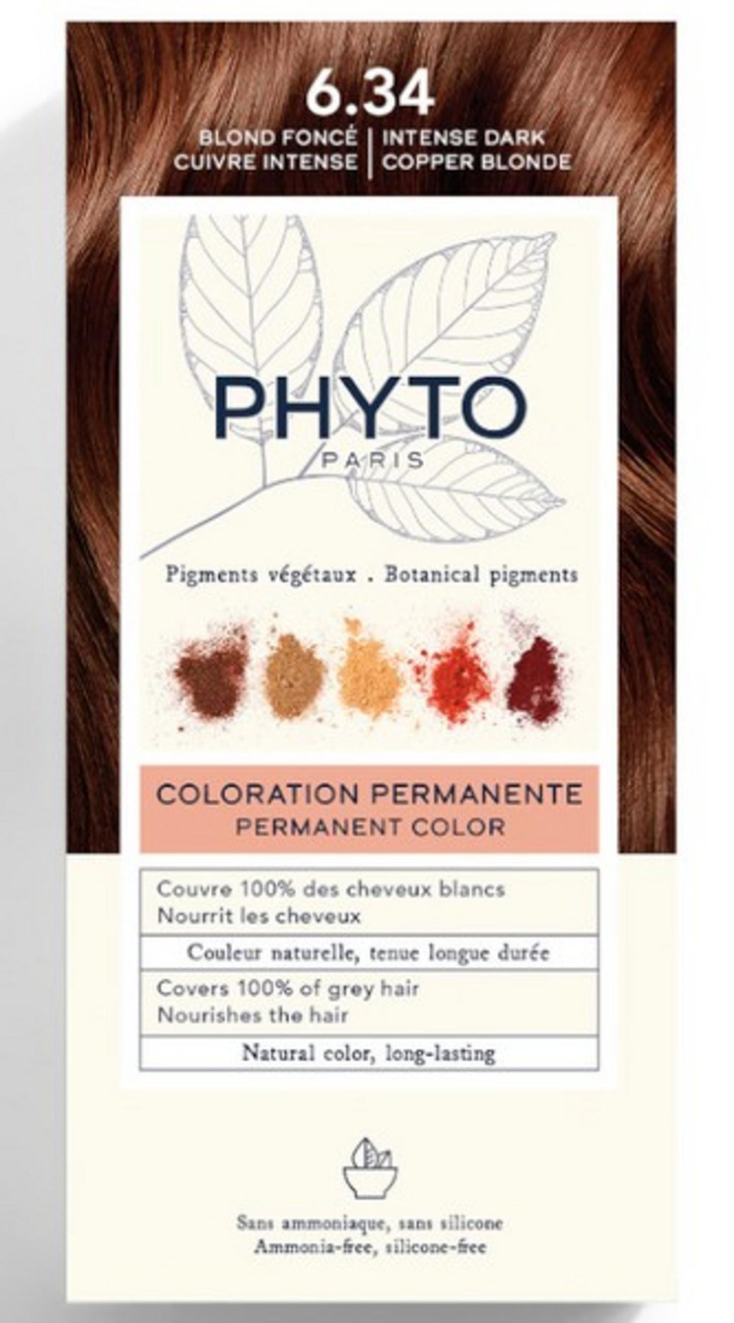Phyto Phyto, Color Kit Coloration, Permanente Haarfarbe, 6.34 Intense Dark Copper Blonde, 1 stk Regular
