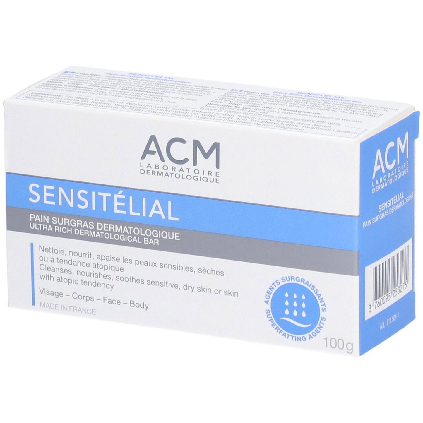 Laboratoire ACM Laboratoire ACM, Sensitelial, Nährend, Reinigungsriegel, Für Gesicht & Körper, 100 g Regular