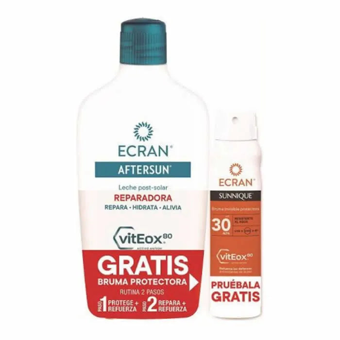 ECRAN Aftersun Milk 400 ml und Sunnique SPF30 Spray 75 ml Set Sonnenpflege
