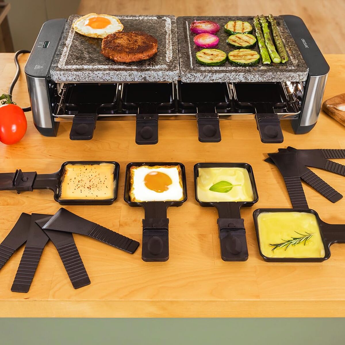Cecotec Raclette Käse&Grill 16000 Inox Allstone 1400W Steinplatte 8 Pers. Schwarz