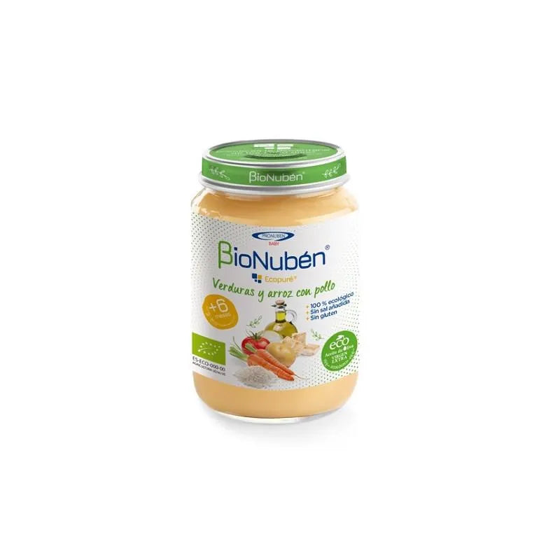 BIONUBÉN Bionubén Bionuben Ecopuré Tarrito Verduras y Arroz Con Pollo 6m 250g