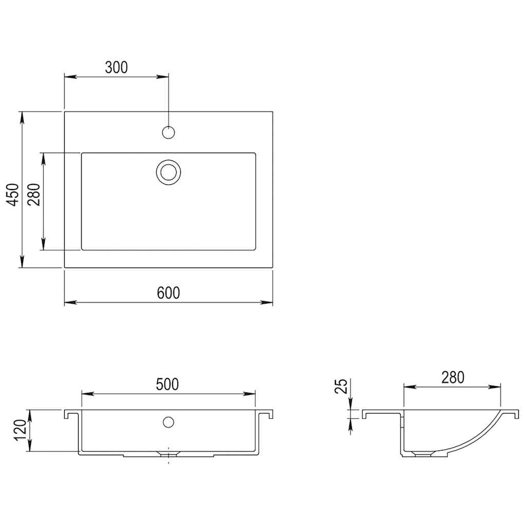 Granitbecken 600×450×120 Mm