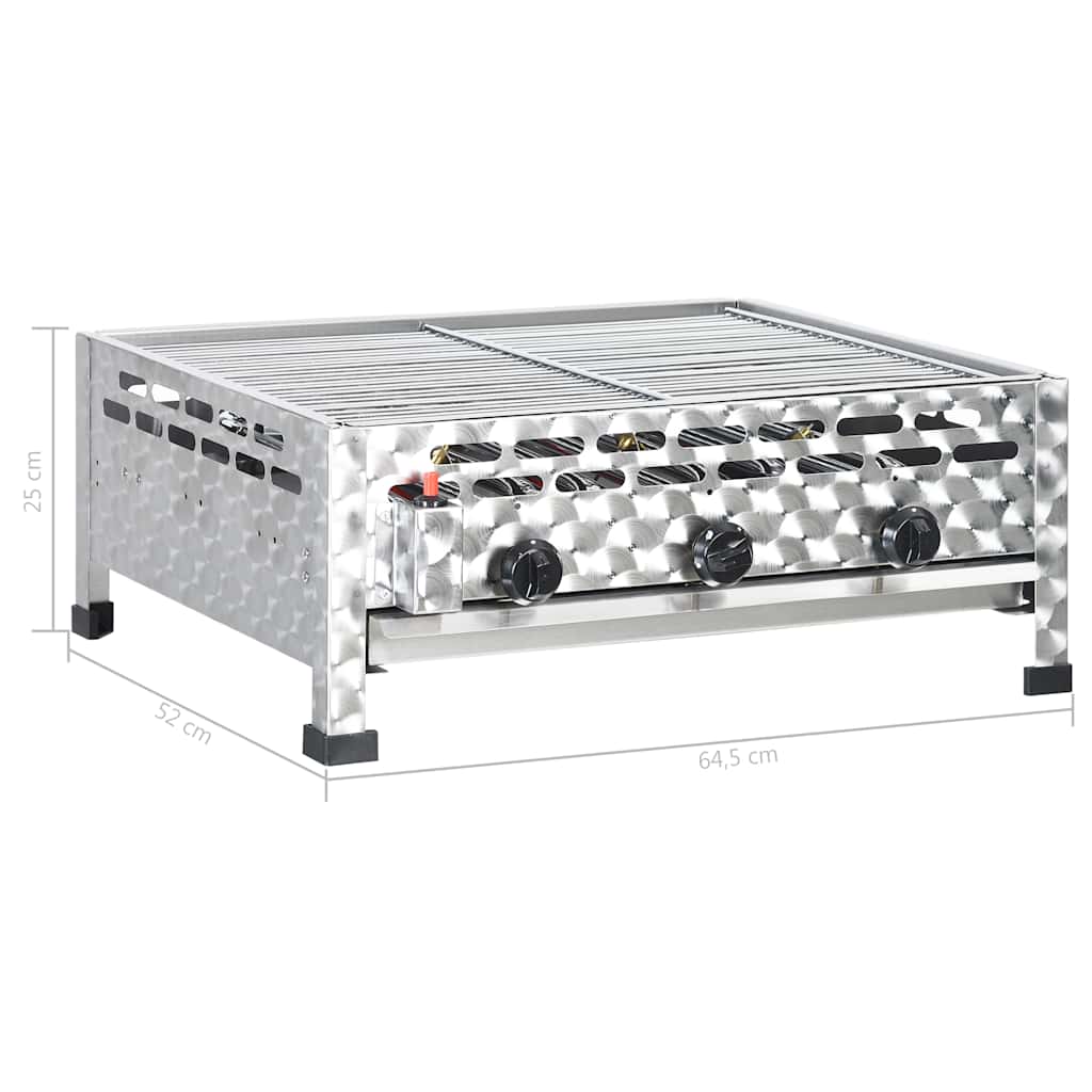 Vidxl Gastro-Gasgrill 3 Flammen Edelstahl Silbern