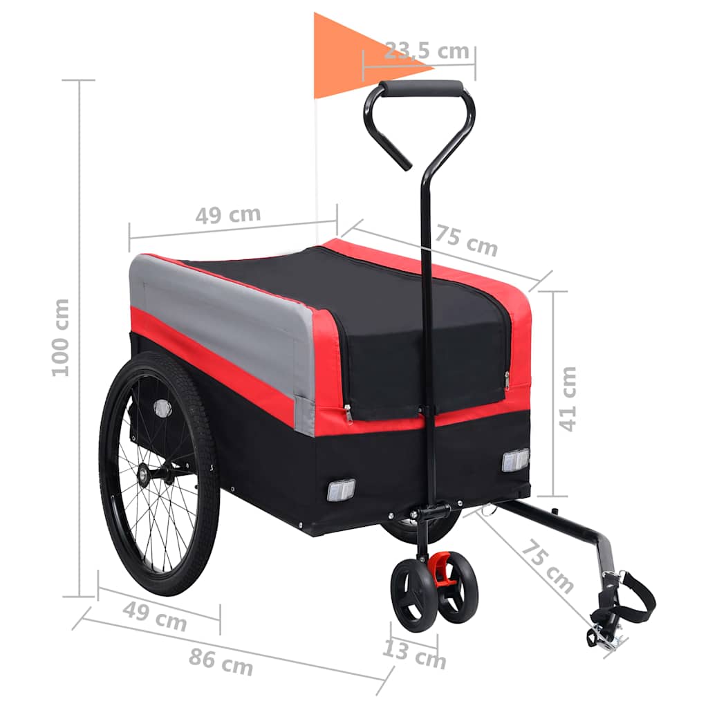 2-In-1 Xxl Fahrradanhänger Und Trolley Rot Grau Und Schwarz
