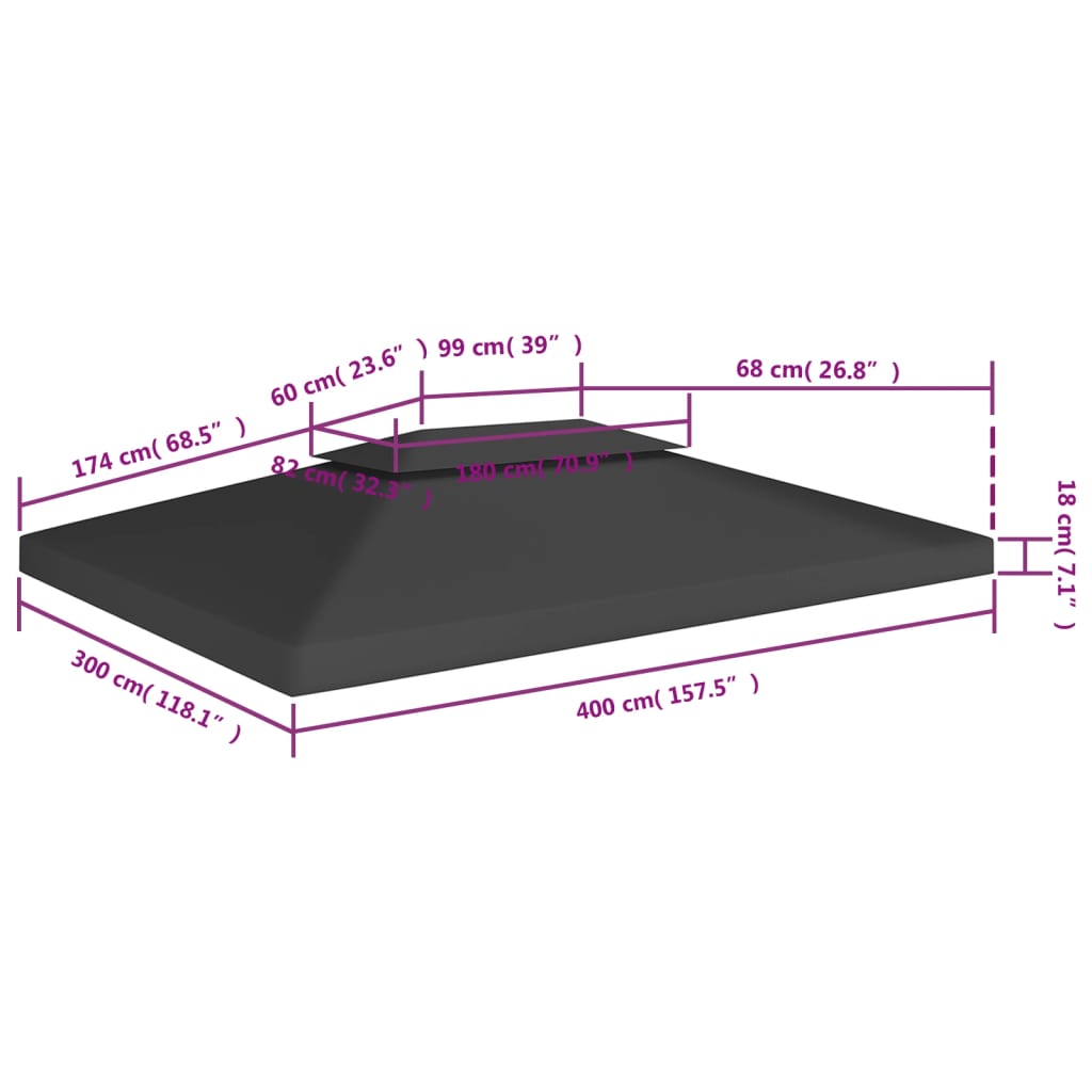 Pavillon-Dachplane Mit Kaminabzug 310 G/M² Schwarz