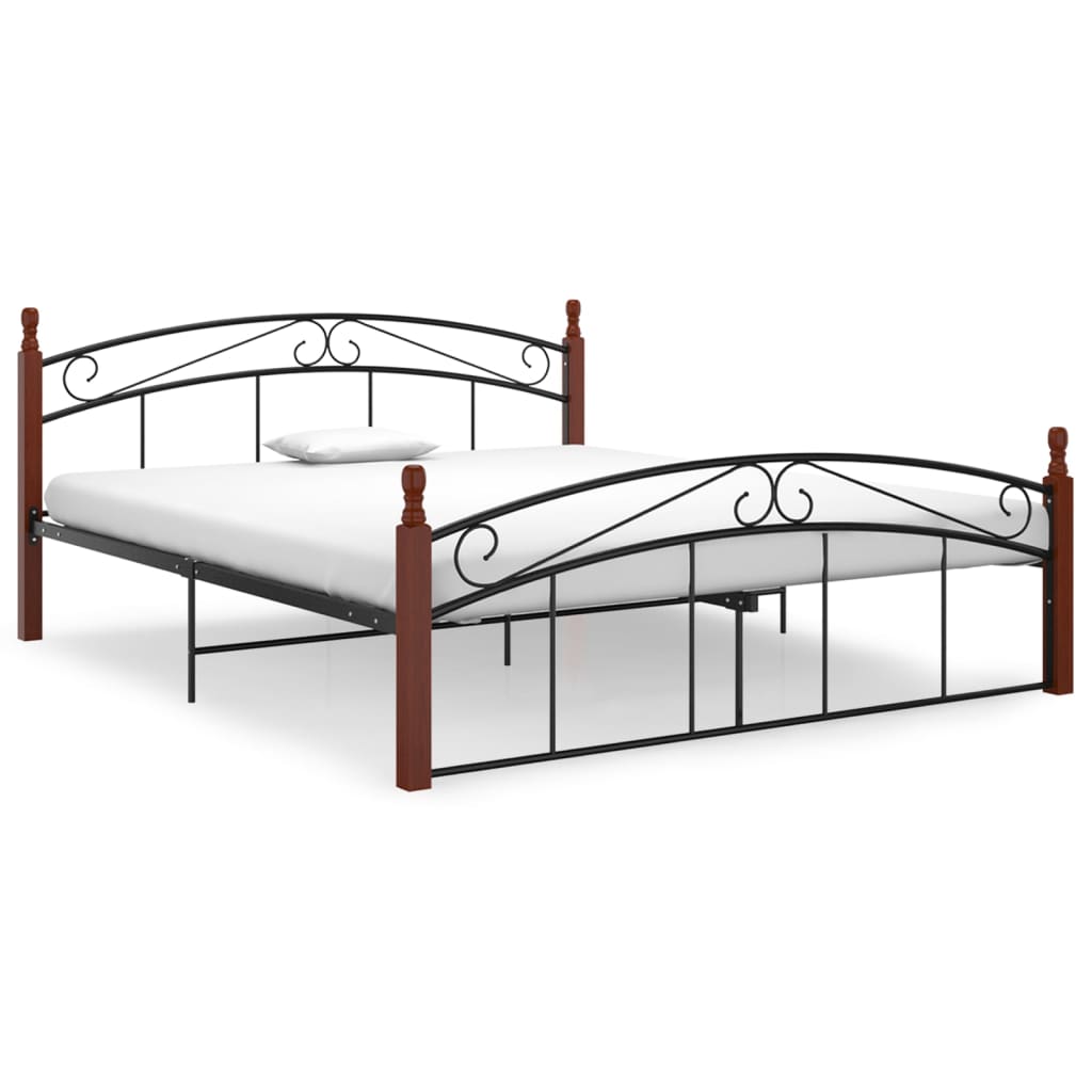 Bettgestell Schwarz Metall Und Massivholz Eiche