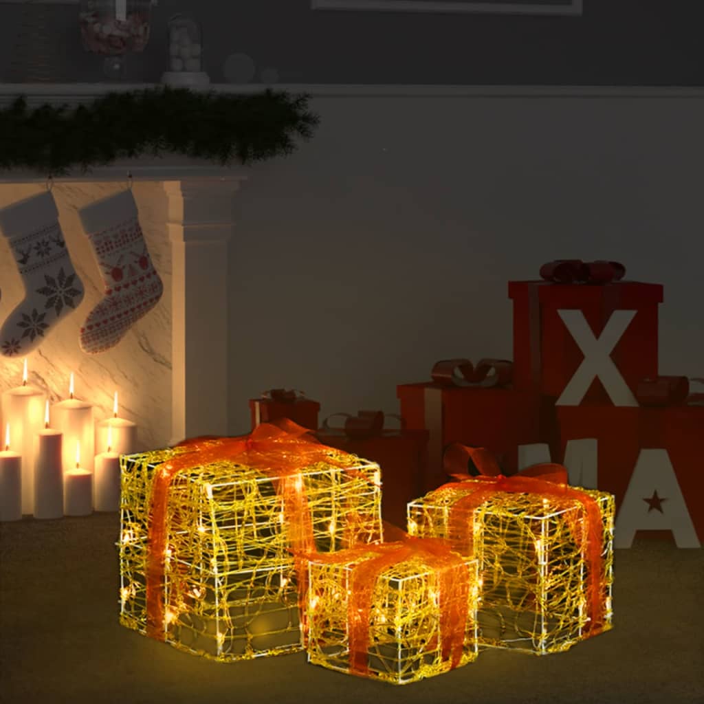 Led-Geschenkboxen 3 Stk. Weihnachtsdekoration Kaltweiß