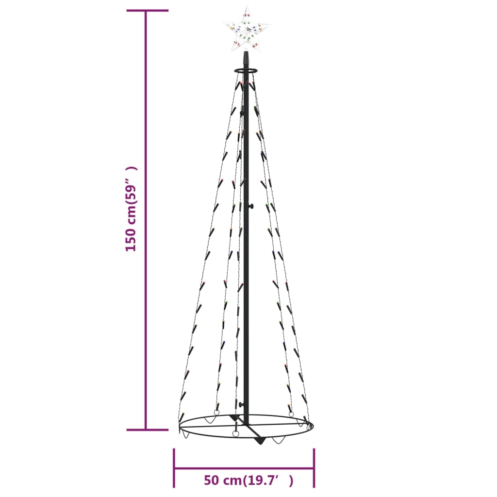 Weihnachtsbaum Kegelform Bunt 84 Leds Dekoration 50X150 Cm Mehrfarbig