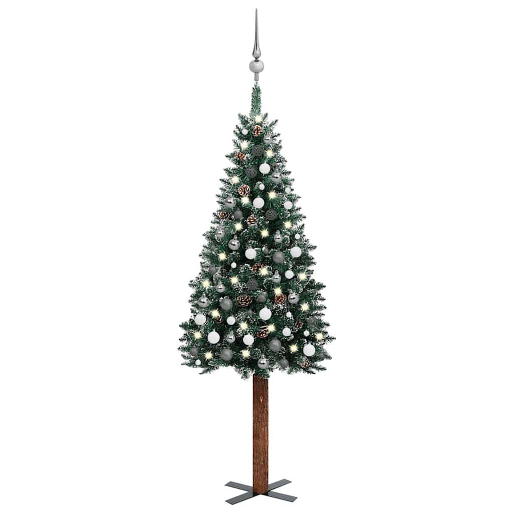 Weihnachtsbaum Schlank Mit Beleuchtung & Kugeln Grün 210 Cm