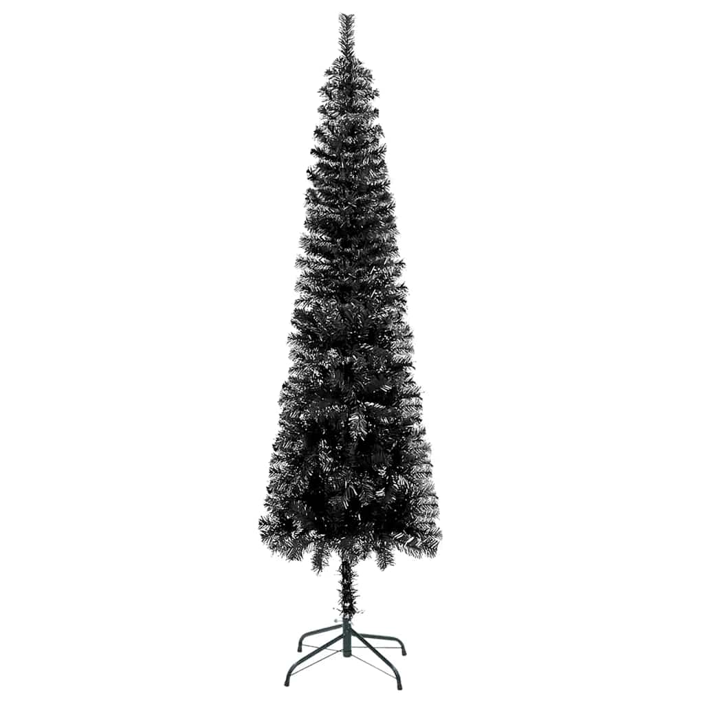 Weihnachtsbaum Schlank Mit Beleuchtung & Kugeln Schwarz 120 Cm