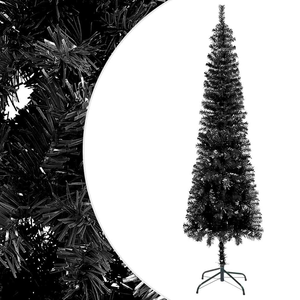 Weihnachtsbaum Schlank Mit Beleuchtung & Kugeln Schwarz 150 Cm