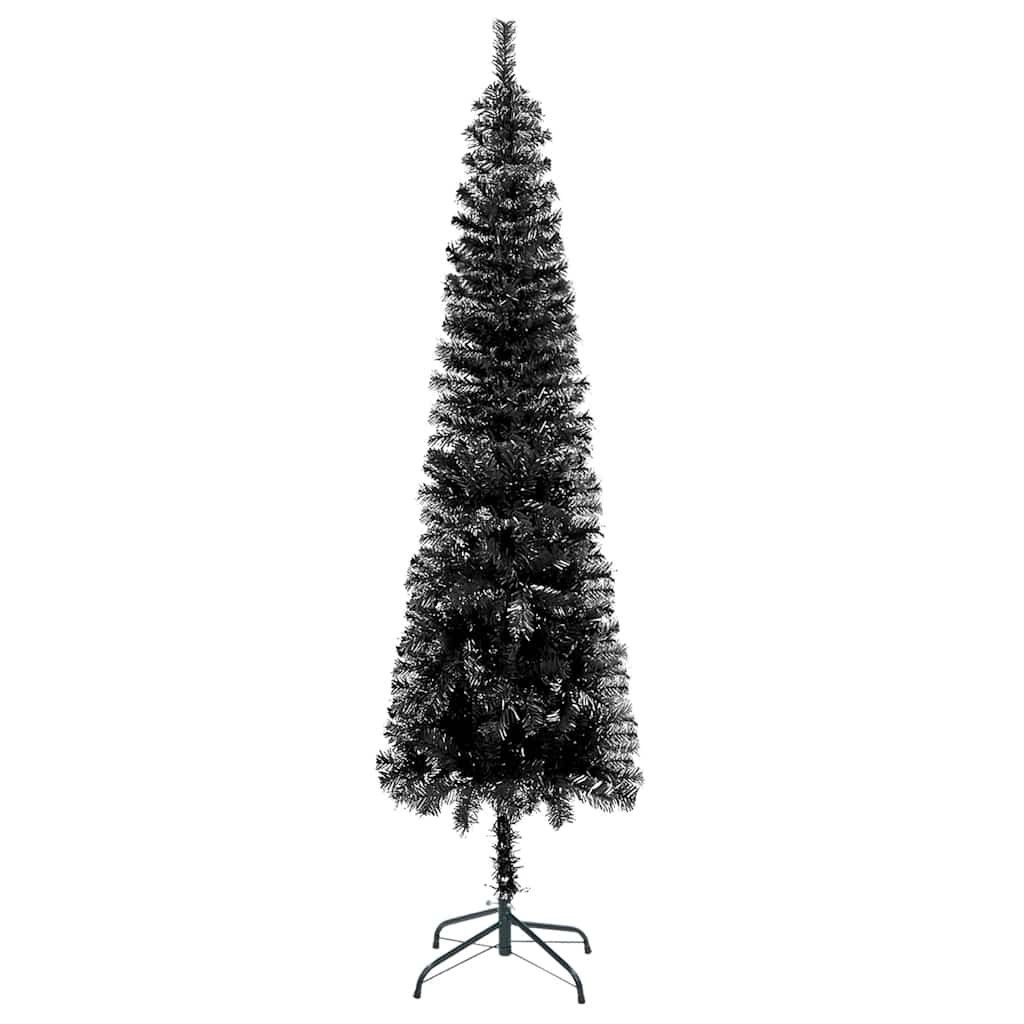 Weihnachtsbaum Schlank Mit Beleuchtung & Kugeln Schwarz 150 Cm