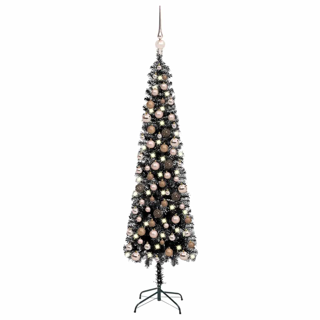 Weihnachtsbaum Schlank Mit Beleuchtung & Kugeln Schwarz 120 Cm