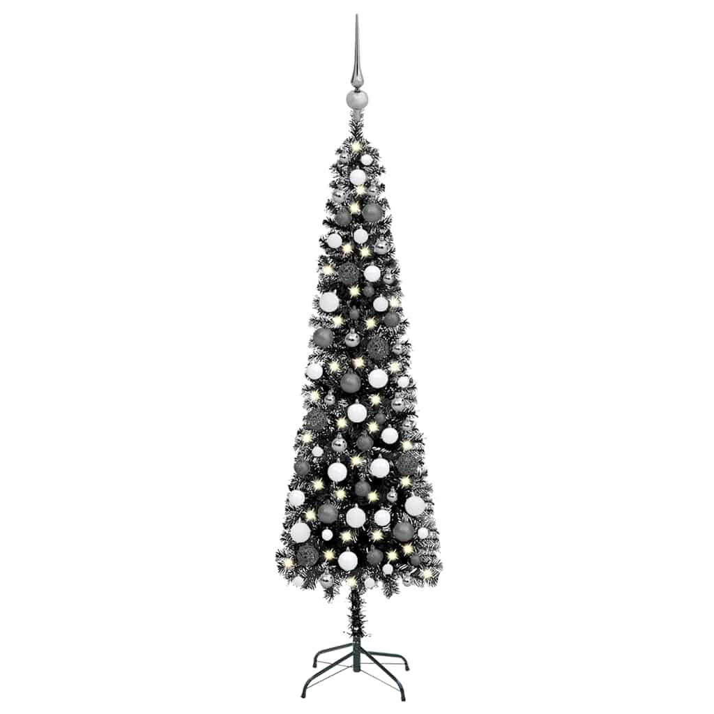 Weihnachtsbaum Schlank Mit Beleuchtung & Kugeln 210 Cm