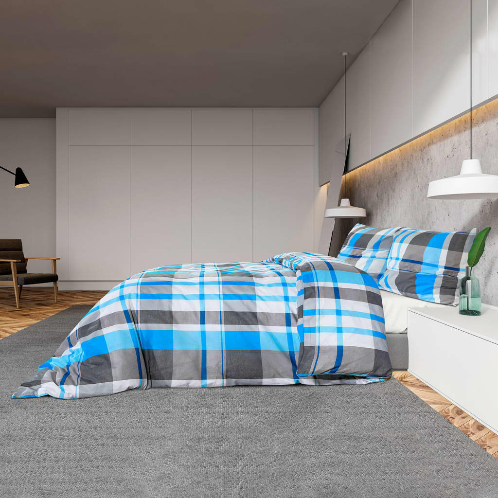 Bettwäsche-Set 140X200 Cm Baumwolle Blau Und Grau