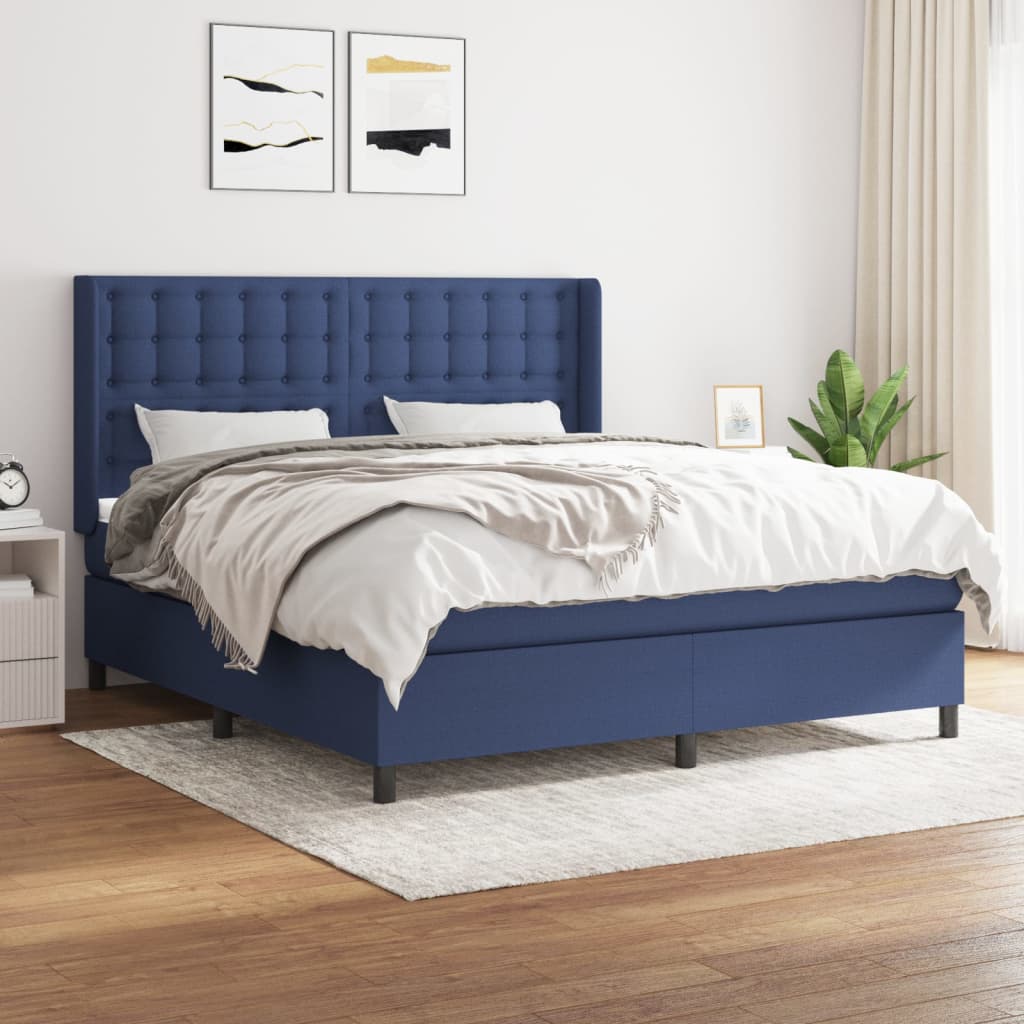 Boxspringbett Mit Matratze Stoff Blau