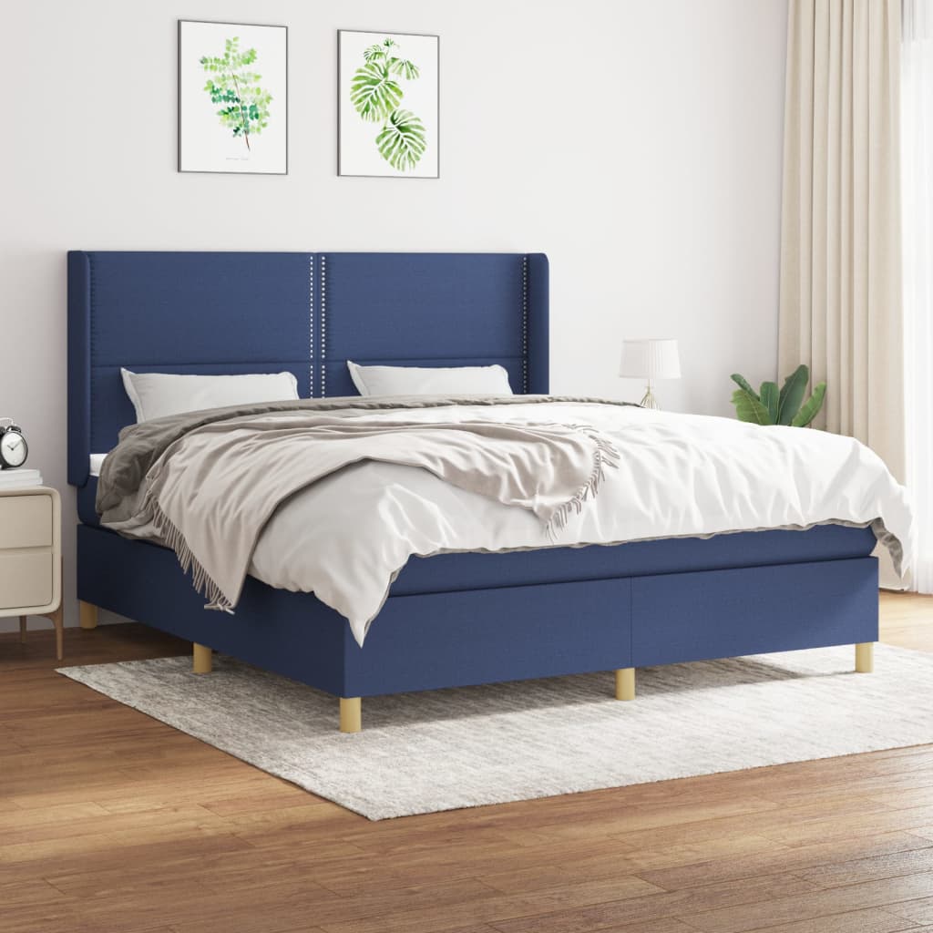 Boxspringbett Mit Matratze Stoff Blau