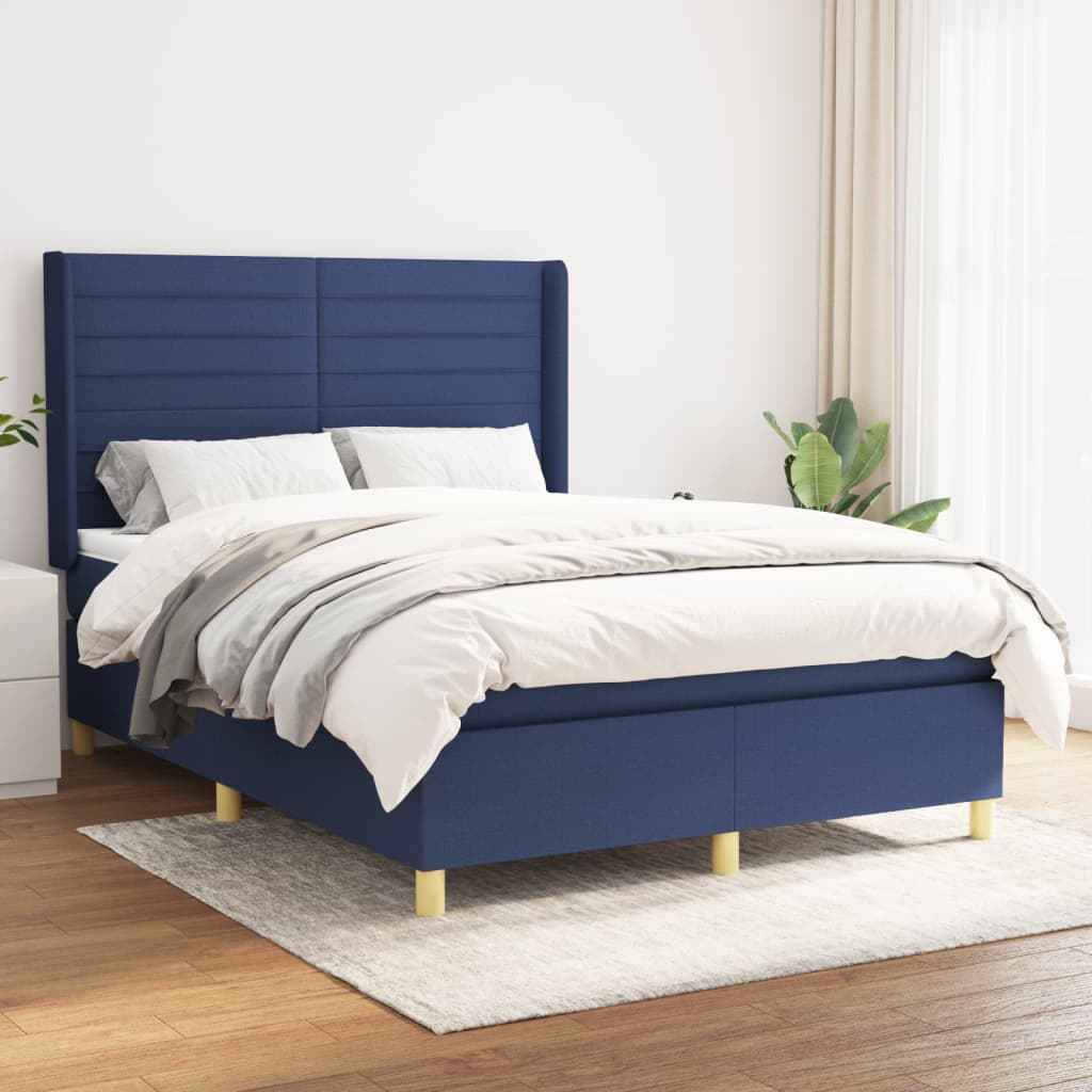 Boxspringbett Mit Matratze Stoff Blau