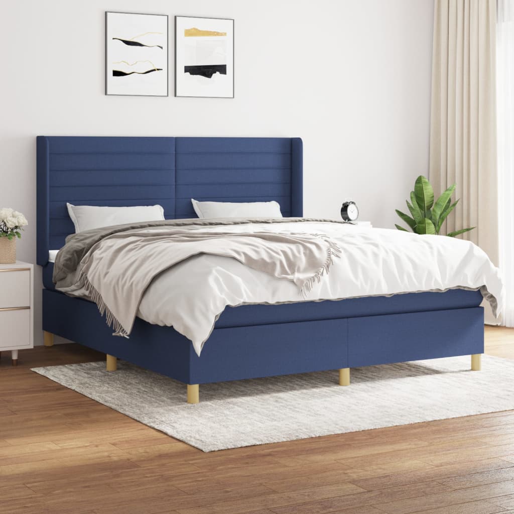 Boxspringbett Mit Matratze Stoff Blau
