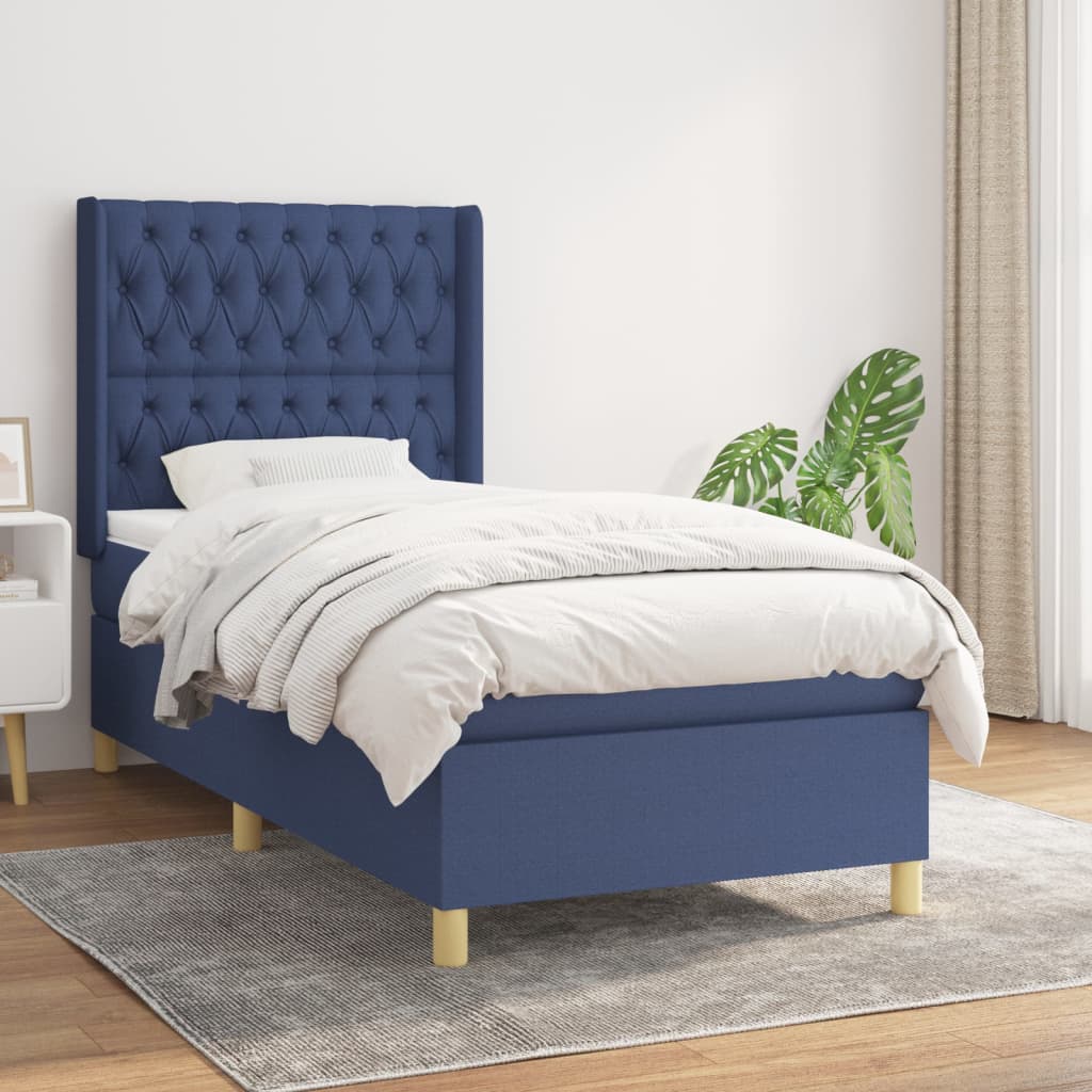 Boxspringbett Mit Matratze Stoff Blau