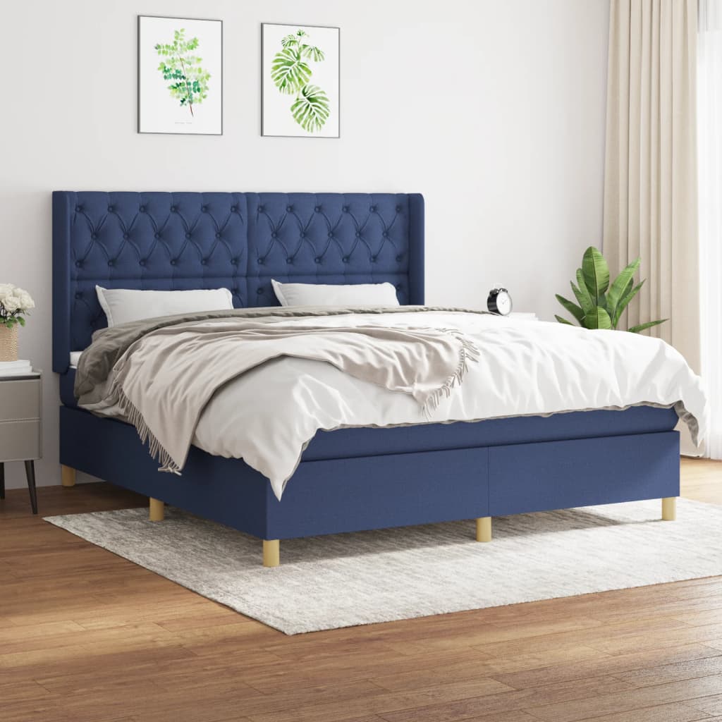 Boxspringbett Mit Matratze Stoff Blau