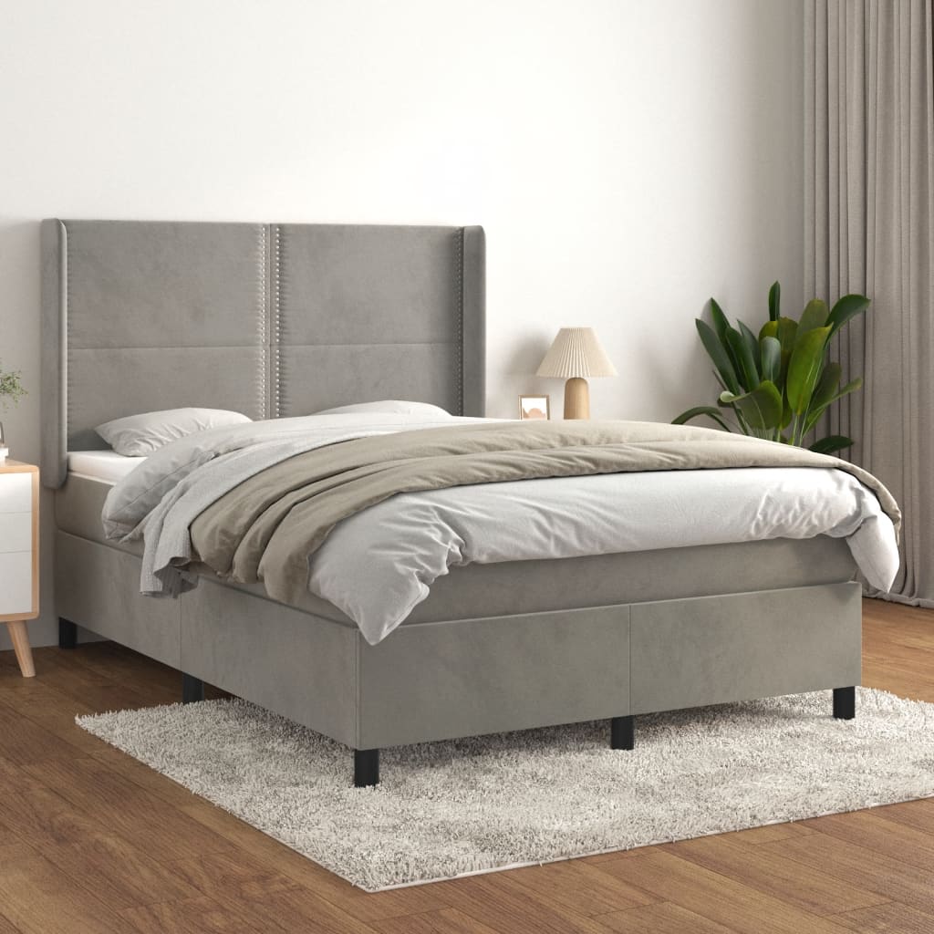 Boxspringbett Mit Matratze Samt Hellgrau
