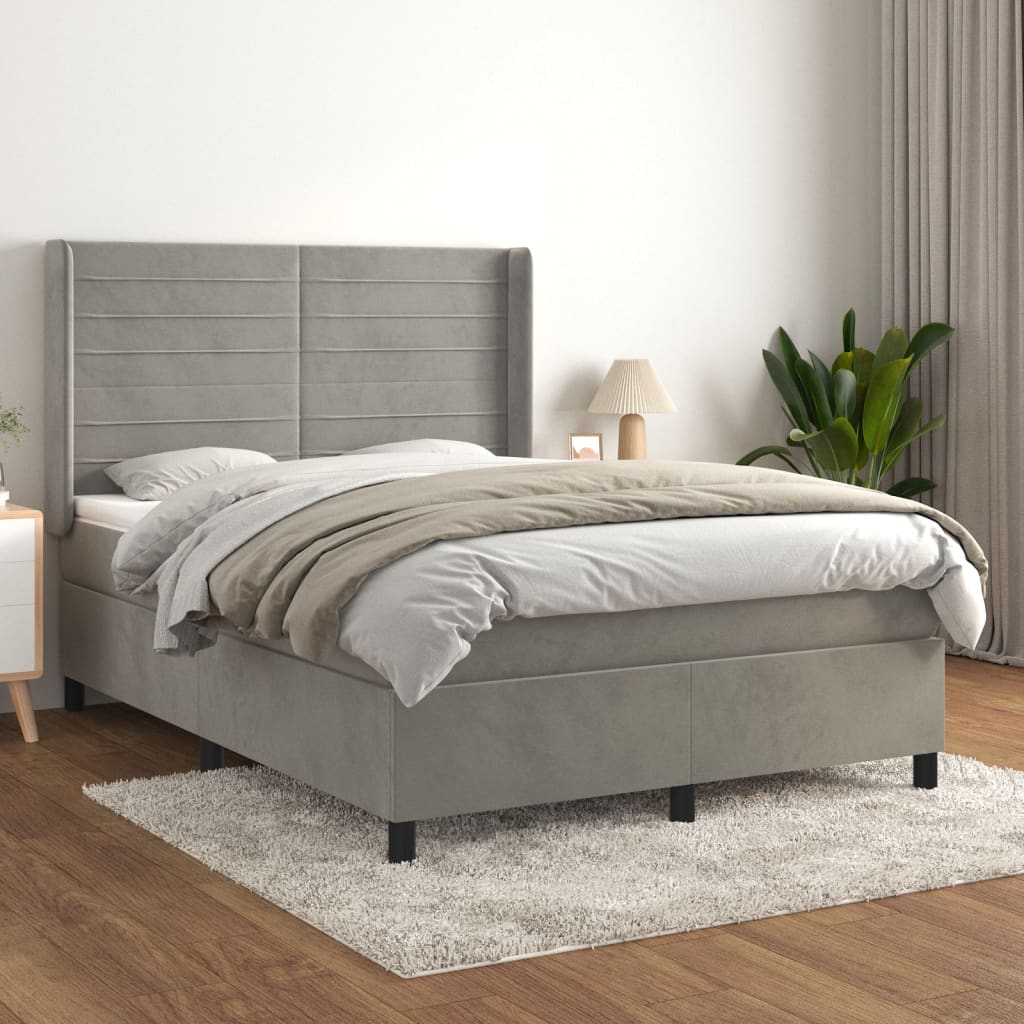 Boxspringbett Mit Matratze Samt Hellgrau