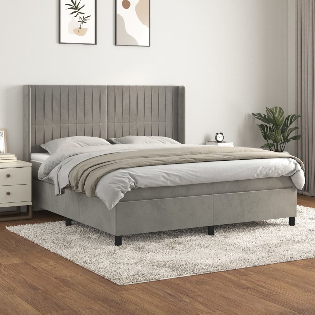 Boxspringbett Mit Matratze Samt Hellgrau