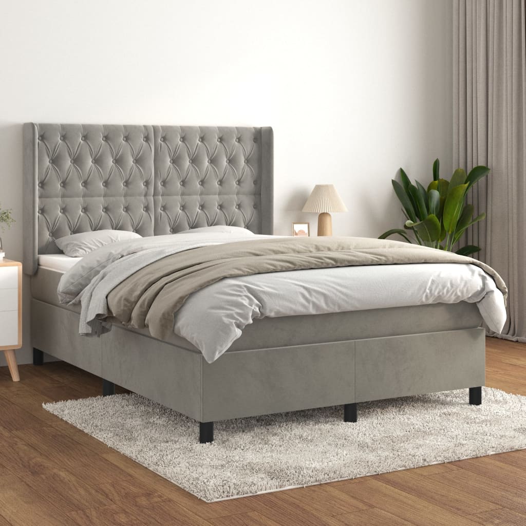 Boxspringbett Mit Matratze Samt Hellgrau