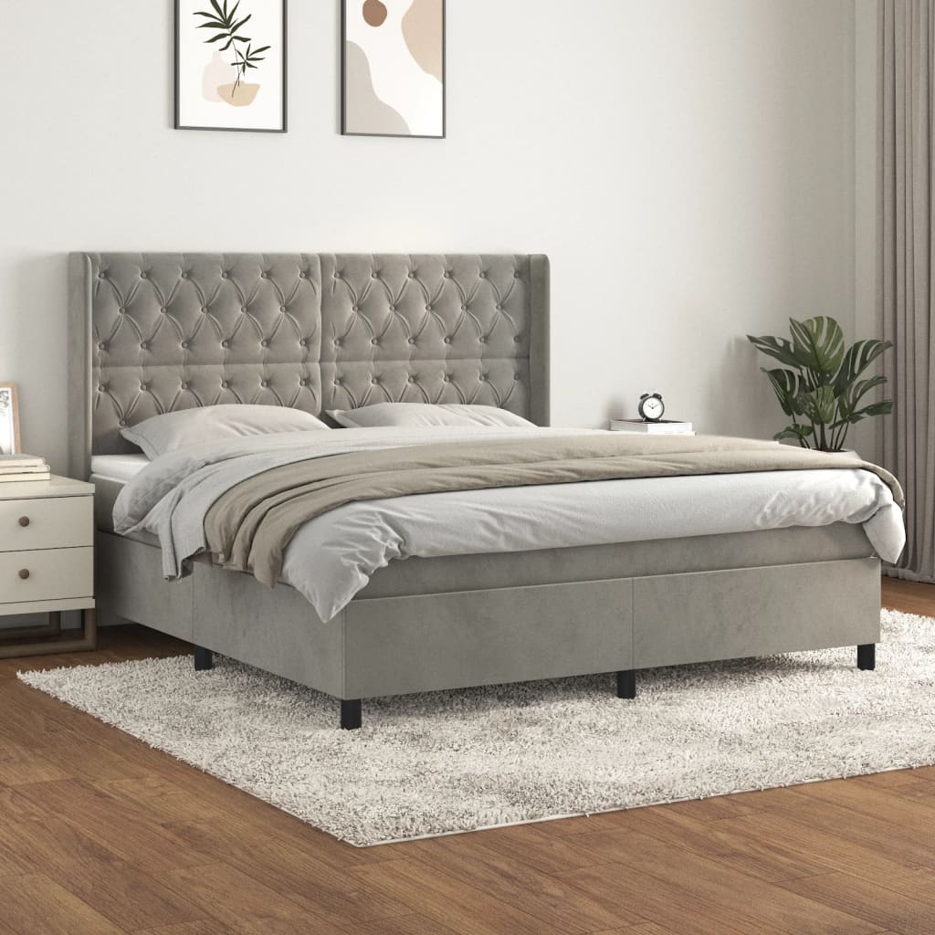 Boxspringbett Mit Matratze Samt Hellgrau