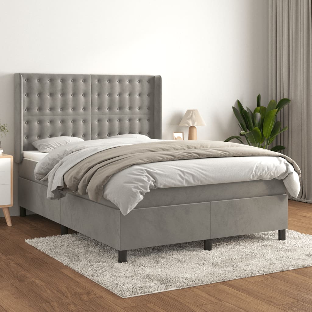 Boxspringbett Mit Matratze Samt Hellgrau