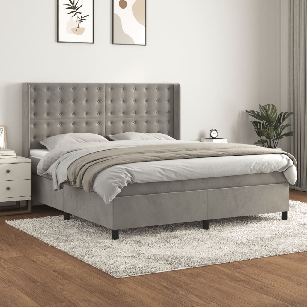 Boxspringbett Mit Matratze Samt Hellgrau
