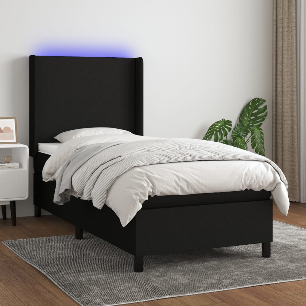 Boxspringbett Mit Matratze & Led Stoff Schwarz