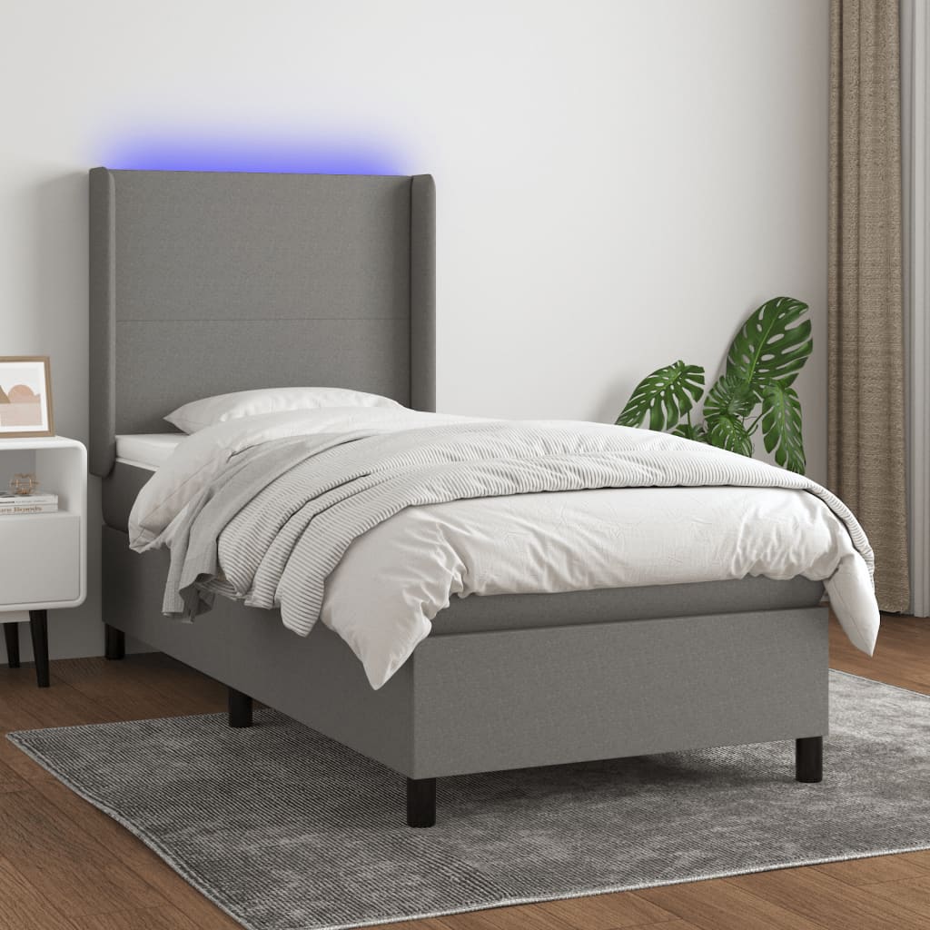 Boxspringbett Mit Matratze & Led Stoff Dunkelgrau
