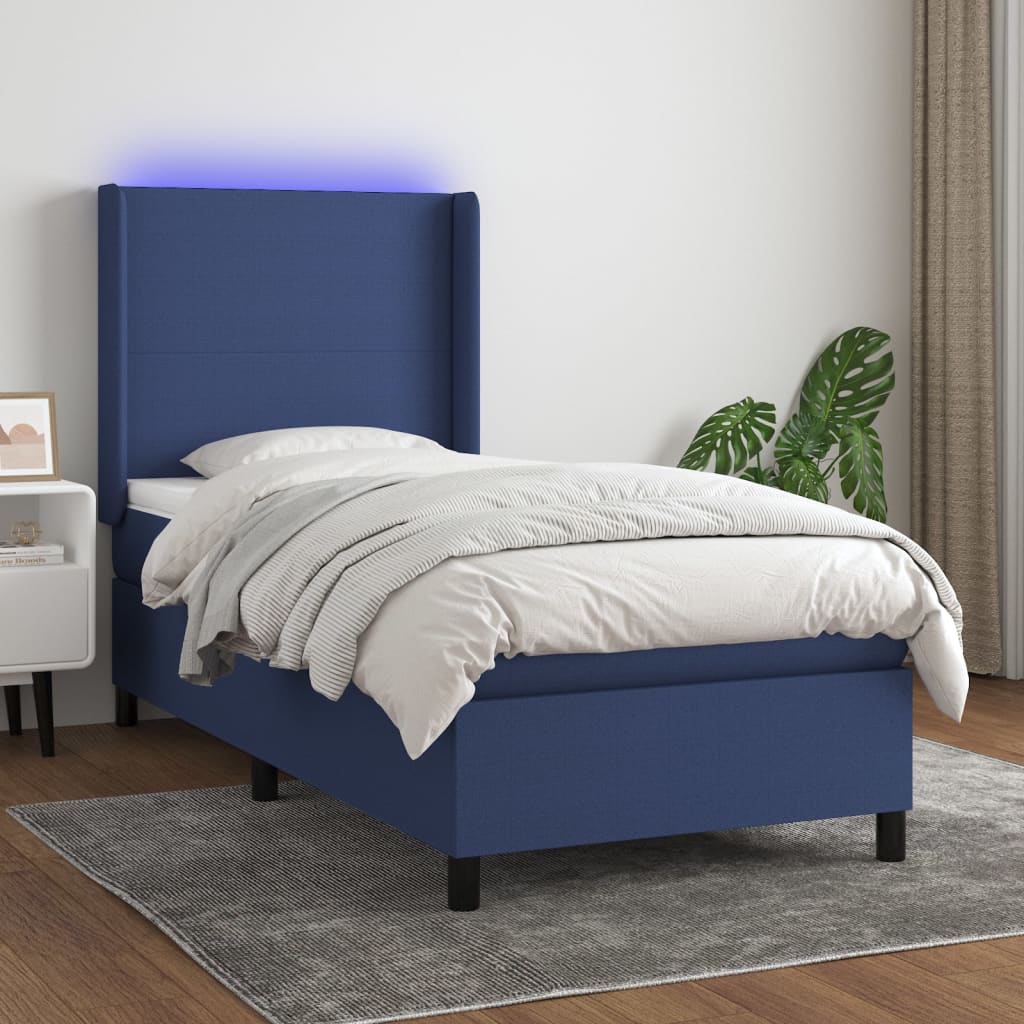 Boxspringbett Mit Matratze & Led Stoff Blau