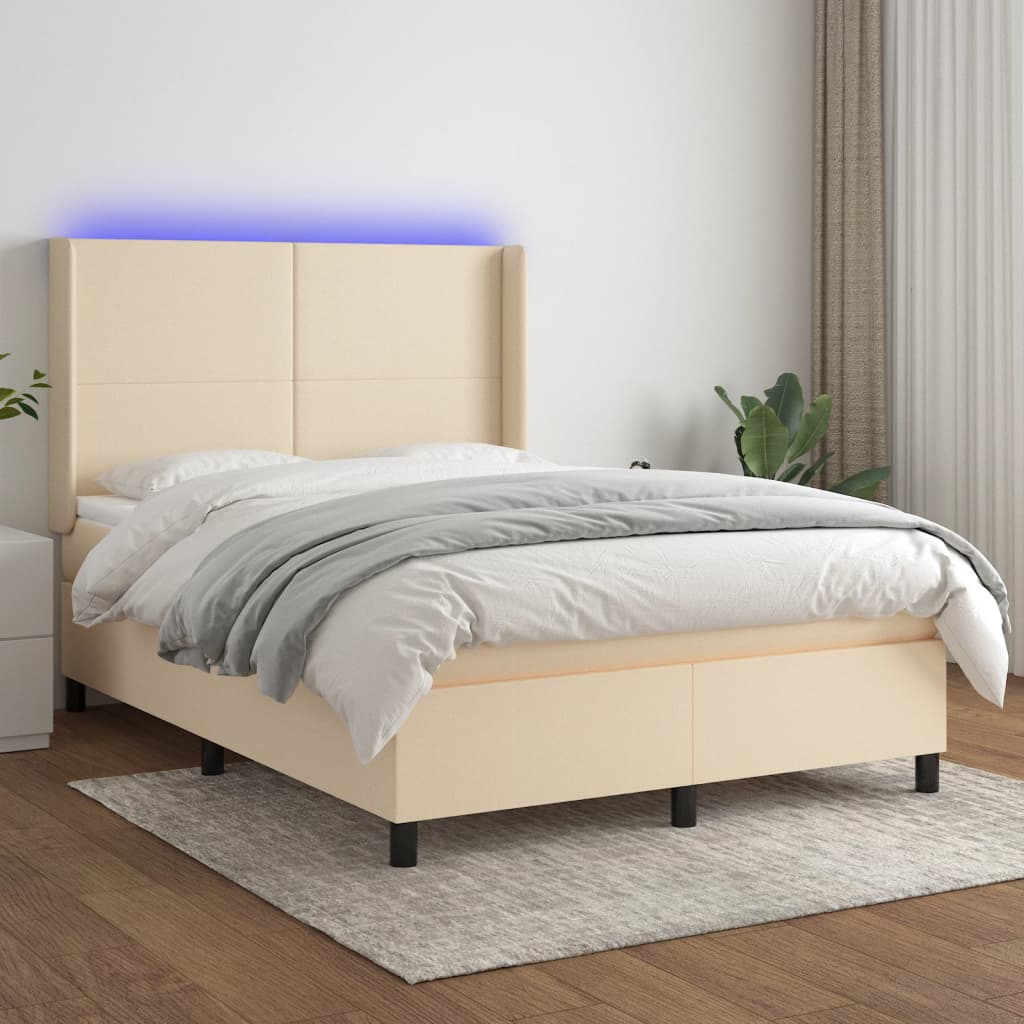 Boxspringbett Mit Matratze & Led Stoff Creme