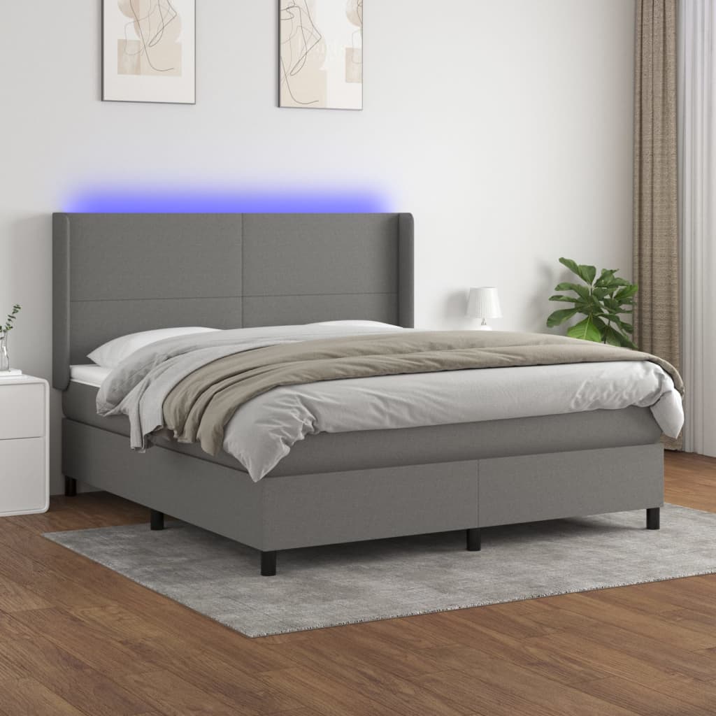 Boxspringbett Mit Matratze & Led Stoff Dunkelgrau