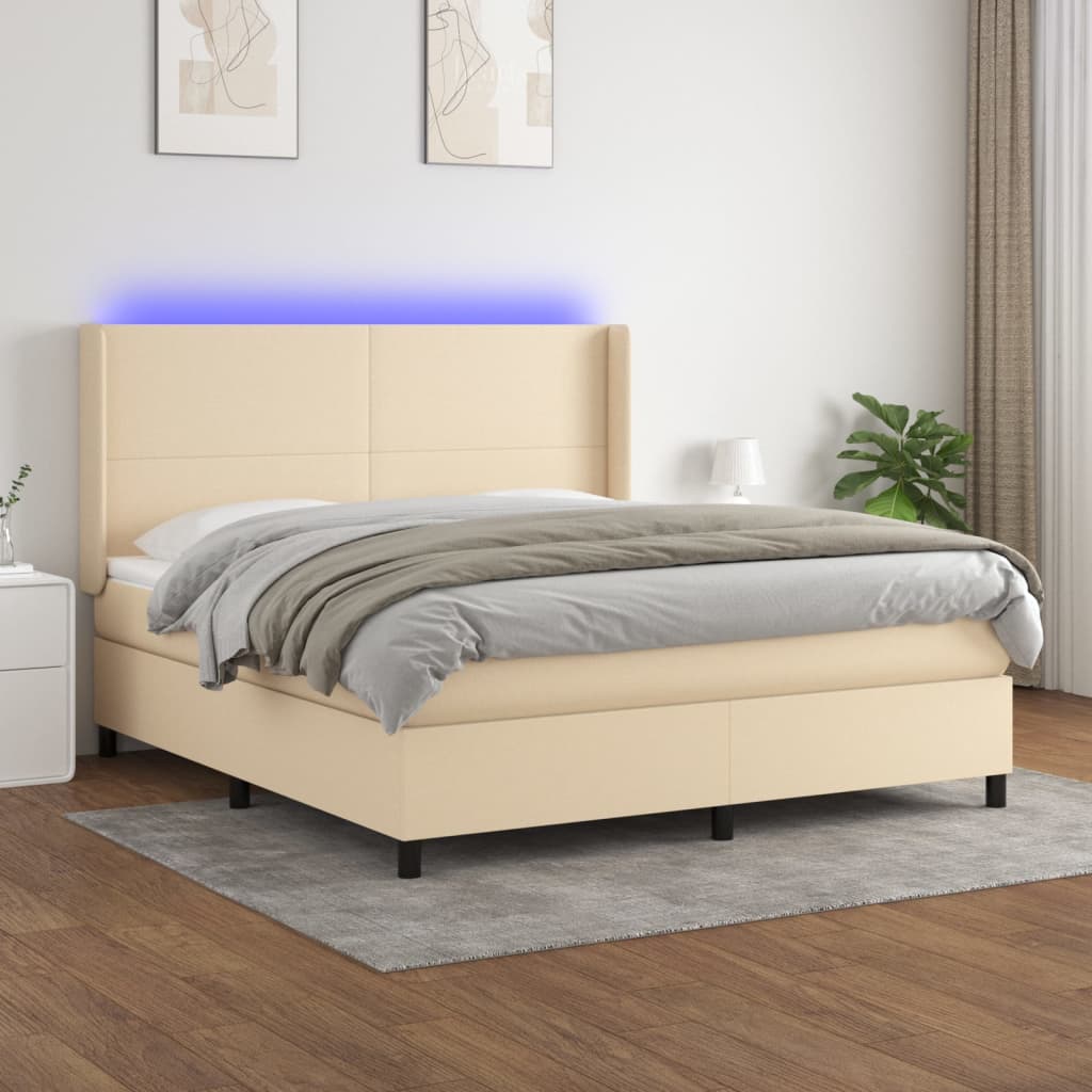 Boxspringbett Mit Matratze & Led Stoff Creme