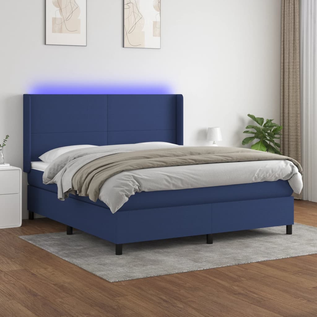 Boxspringbett Mit Matratze & Led Stoff Blau
