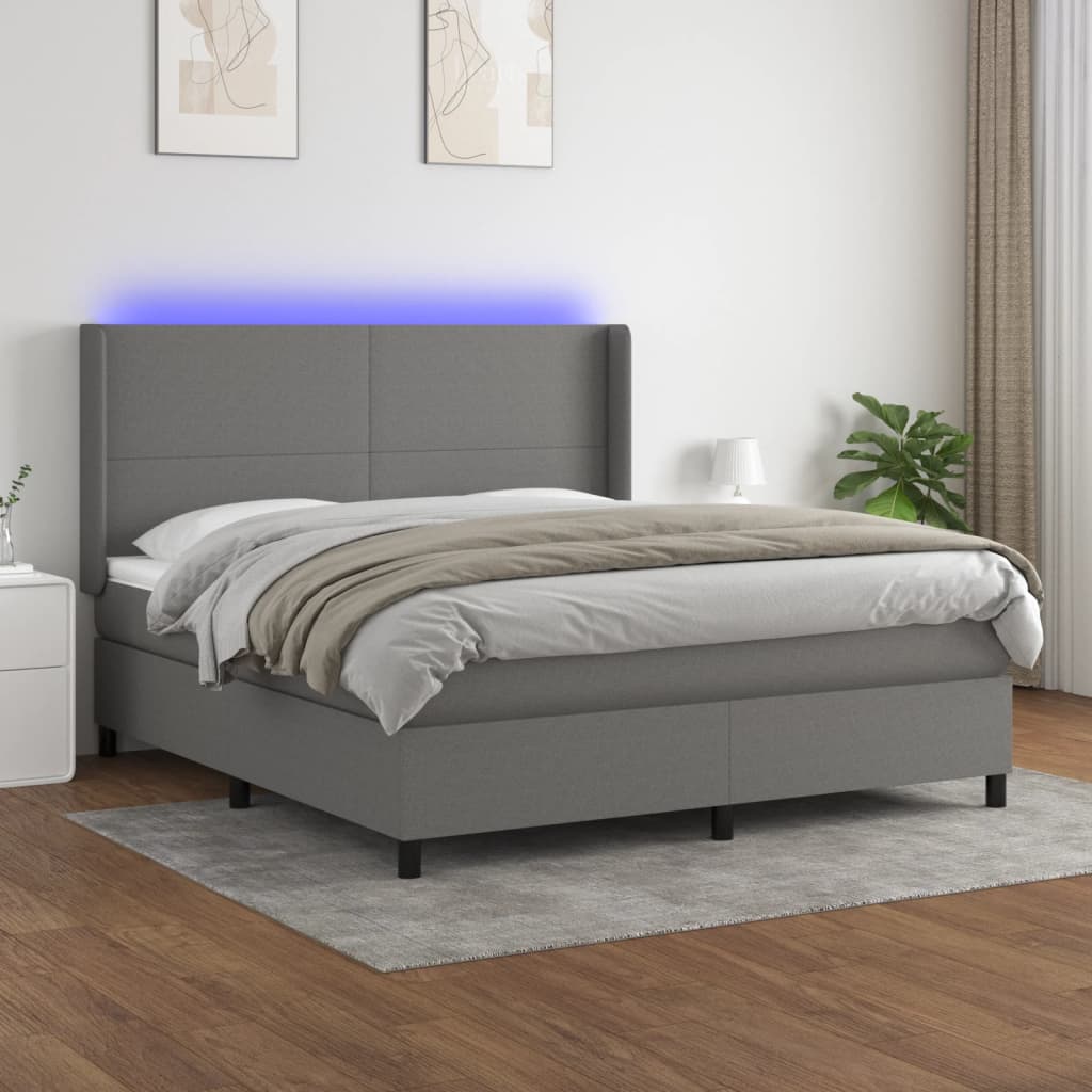 Boxspringbett Mit Matratze & Led Stoff Dunkelgrau