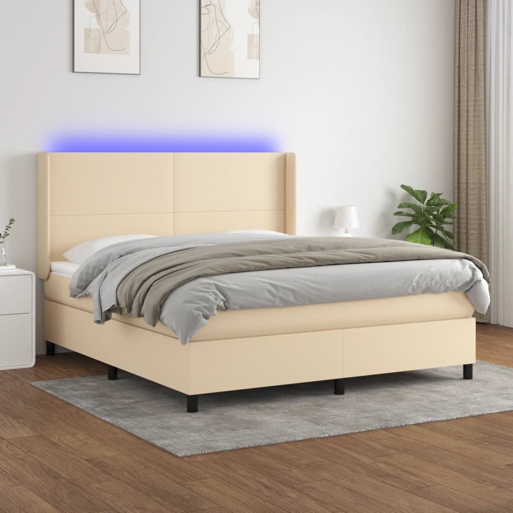 Boxspringbett Mit Matratze & Led Stoff Creme