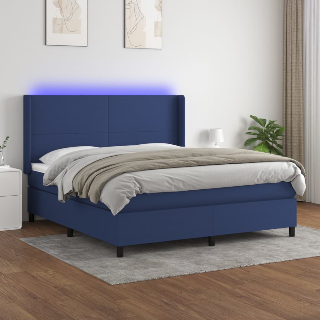 Boxspringbett Mit Matratze & Led Stoff Blau