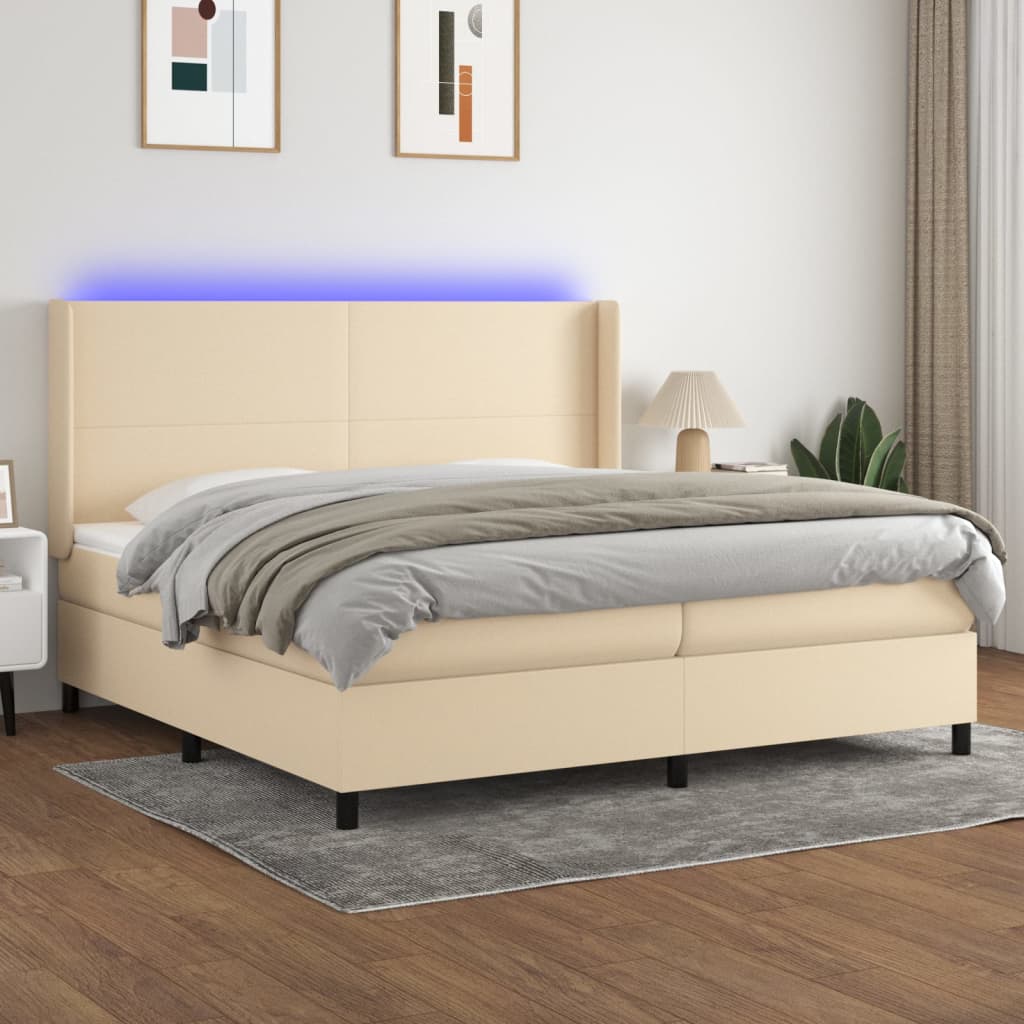 Boxspringbett Mit Matratze & Led Stoff Creme