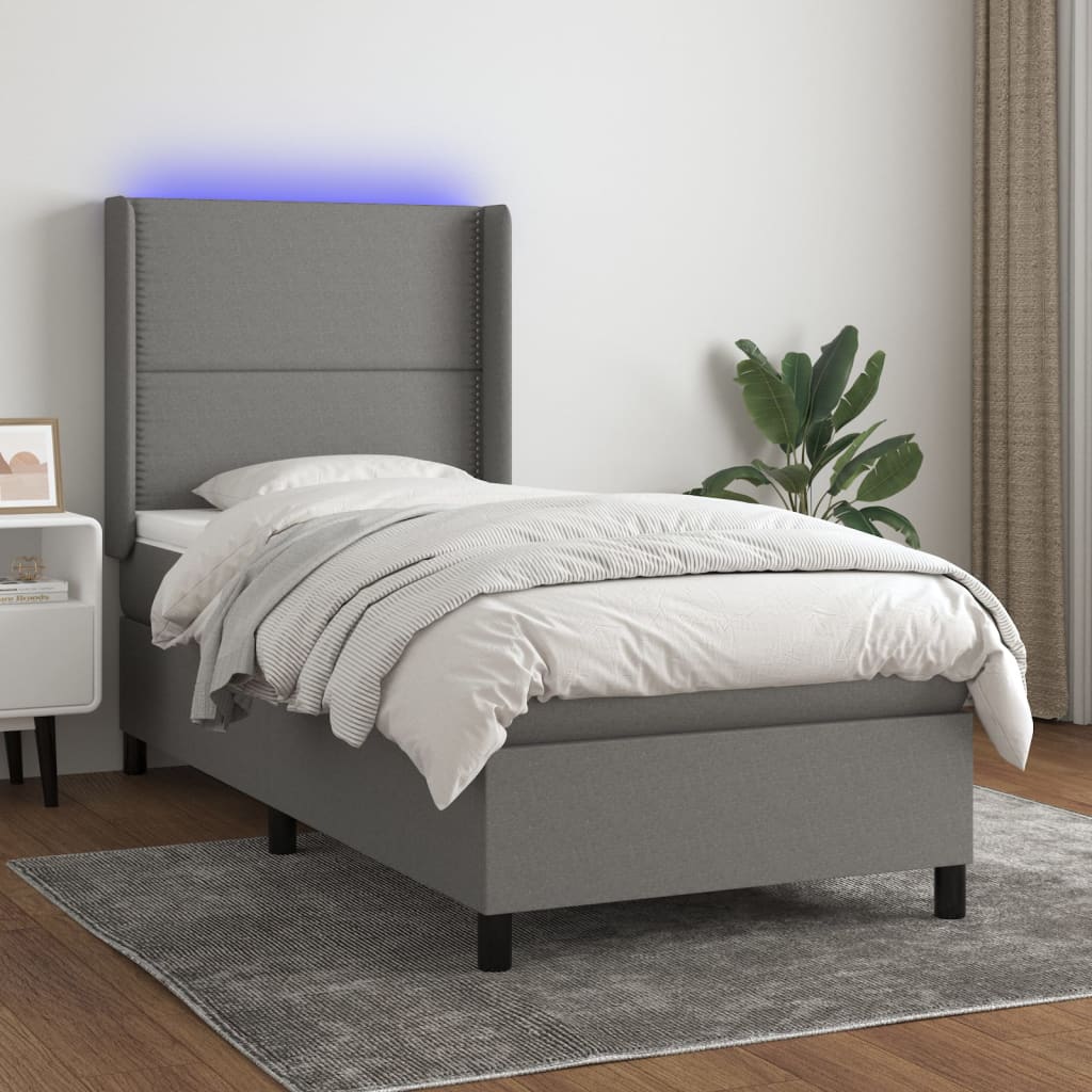 Boxspringbett Mit Matratze & Led Stoff Dunkelgrau