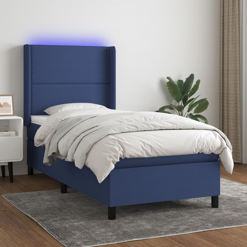 Boxspringbett Mit Matratze & Led Stoff Blau