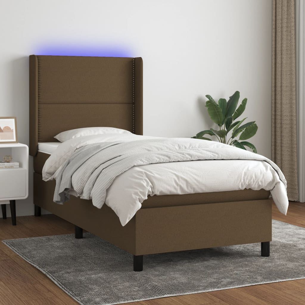 Boxspringbett Mit Matratze & Led Stoff Dunkelbraun