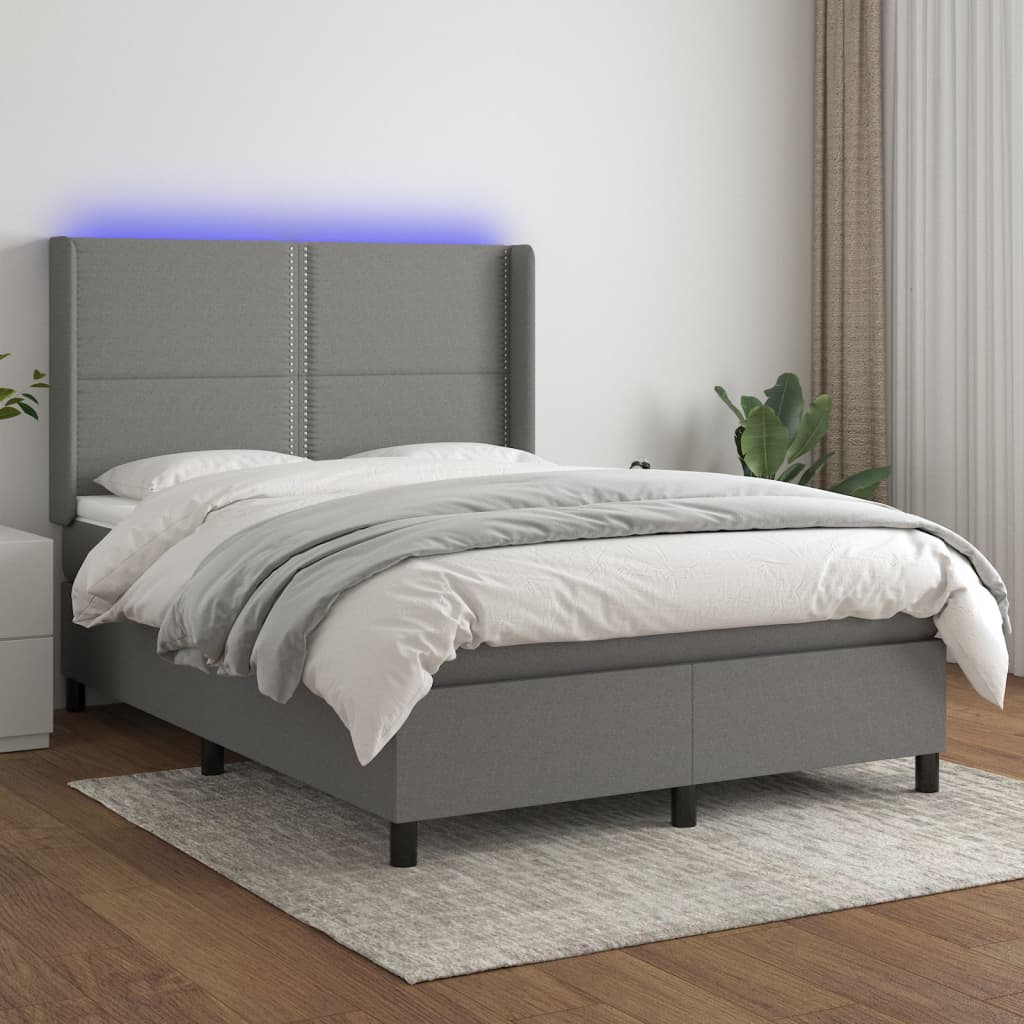 Boxspringbett Mit Matratze & Led Stoff Dunkelgrau