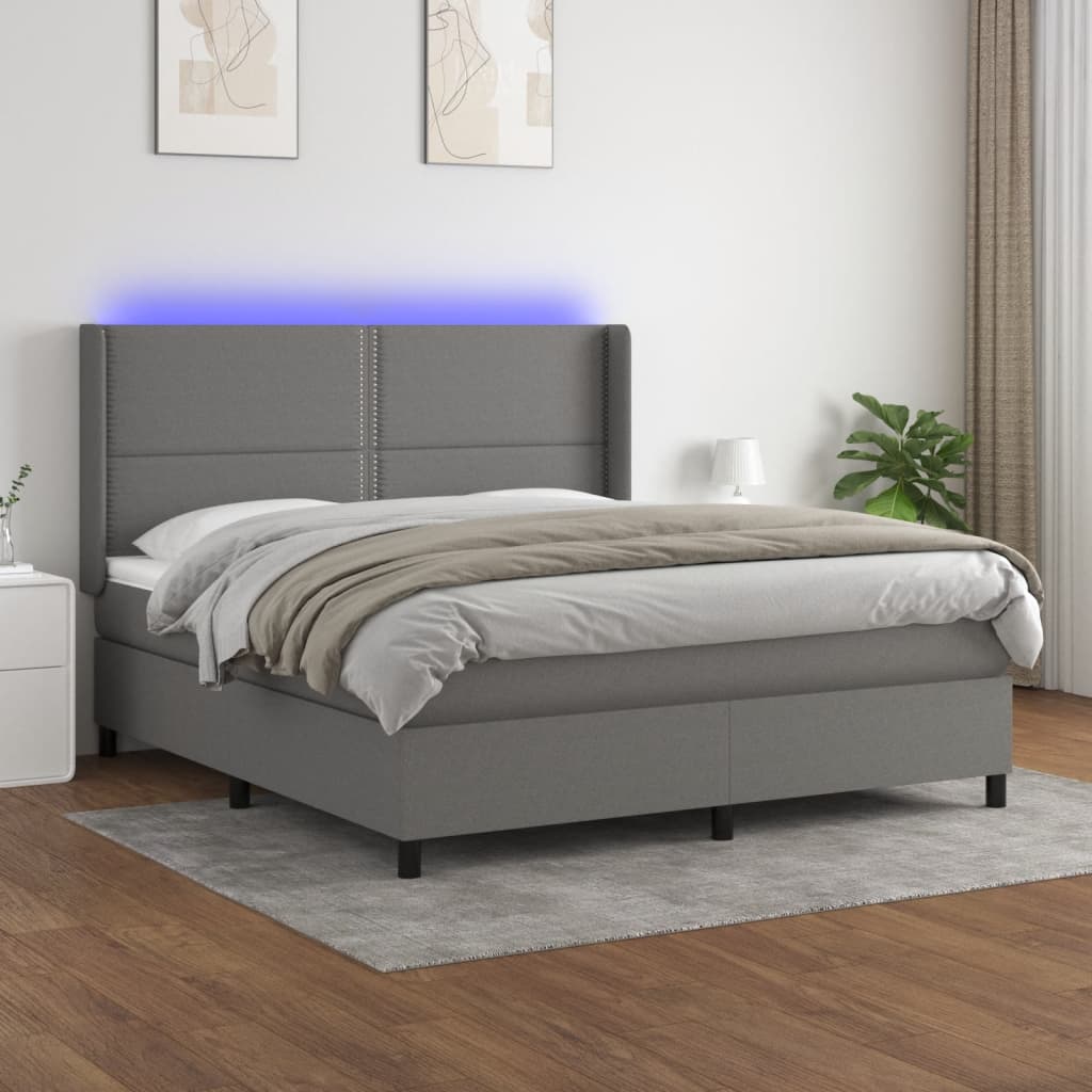 Boxspringbett Mit Matratze & Led Stoff Dunkelgrau